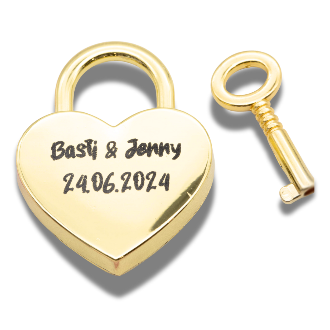 Herz-Liebesschloss klein (gold) mit personalisierter Lasergravur – Das perfekte Geschenk für Verliebte!