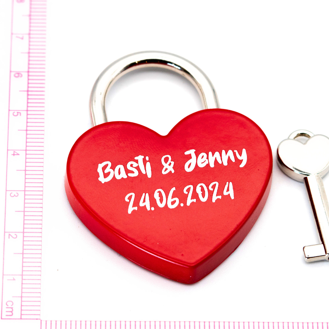 Herz-Liebesschloss groß (rot) mit personalisierter Lasergravur – Das perfekte Geschenk für Verliebte!