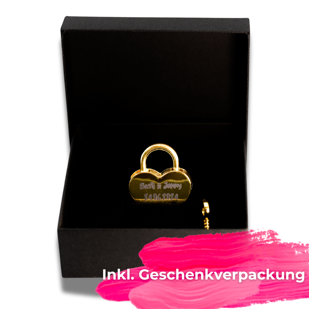 Herz-Liebesschloss klein (gold) mit personalisierter Lasergravur – Das perfekte Geschenk für Verliebte!