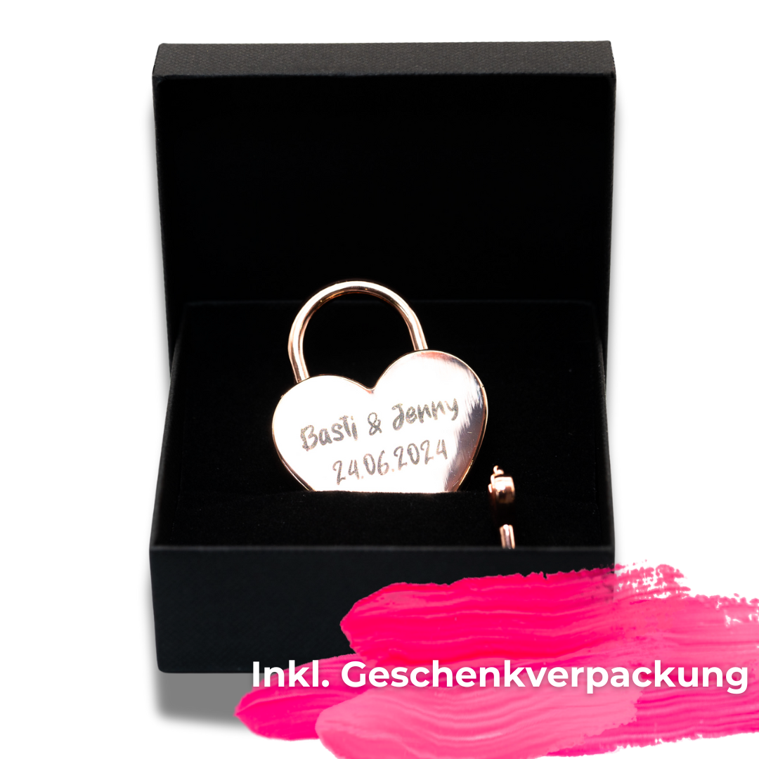 Herz-Liebesschloss groß (roségold) mit personalisierter Lasergravur – Das perfekte Geschenk für Verliebte!