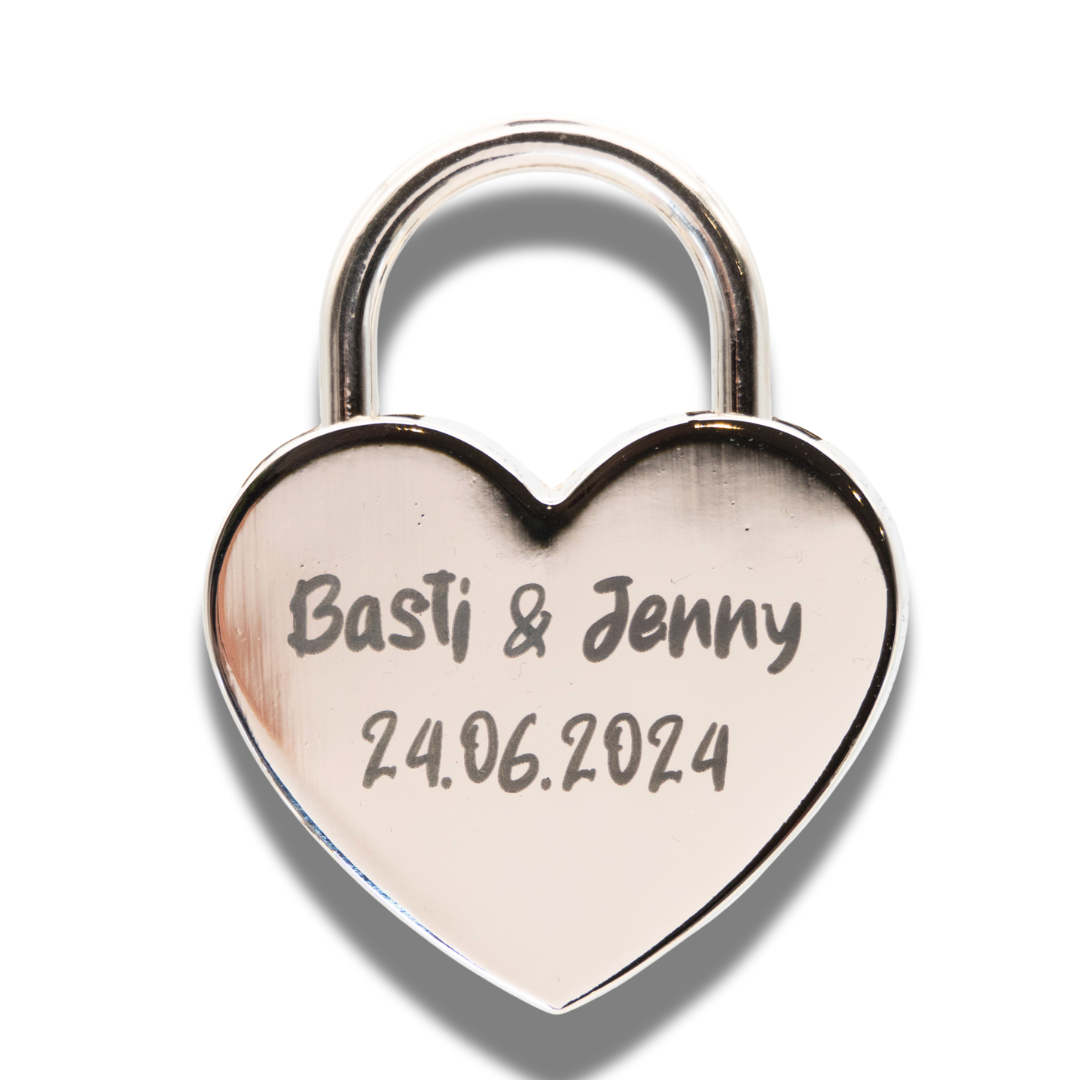 Herz-Liebesschloss groß (silber) mit personalisierter Lasergravur – Das perfekte Geschenk für Verliebte!
