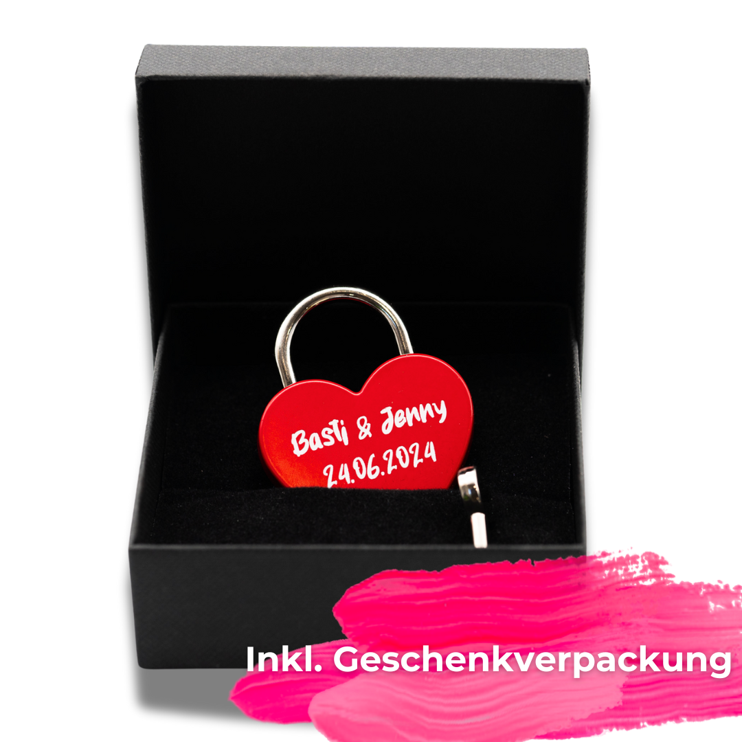 Herz-Liebesschloss groß (rot) mit personalisierter Lasergravur – Das perfekte Geschenk für Verliebte!