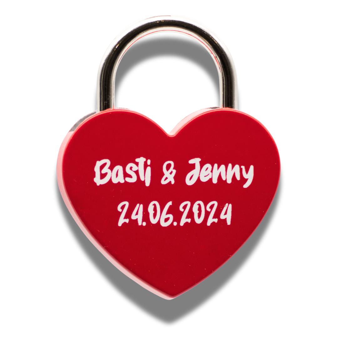 Herz-Liebesschloss groß (rot) mit personalisierter Lasergravur – Das perfekte Geschenk für Verliebte!