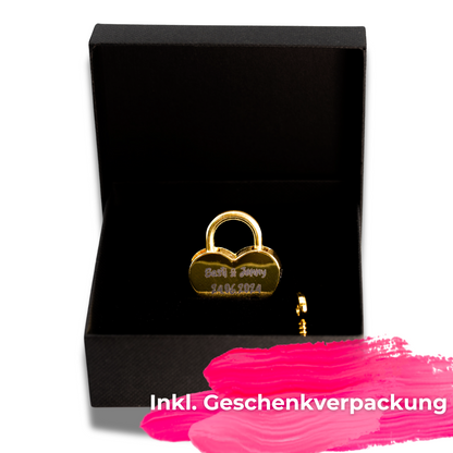 Herz-Liebesschloss klein (gold) mit personalisierter Lasergravur – Das perfekte Geschenk für Verliebte!