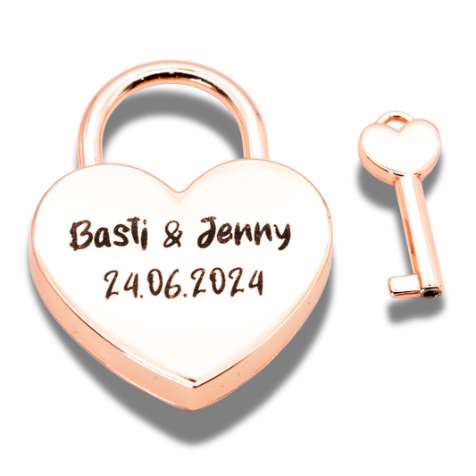 Herz-Liebesschloss groß (roségold) mit personalisierter Lasergravur – Das perfekte Geschenk für Verliebte!