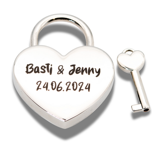 Herz-Liebesschloss groß (silber) mit personalisierter Lasergravur – Das perfekte Geschenk für Verliebte!