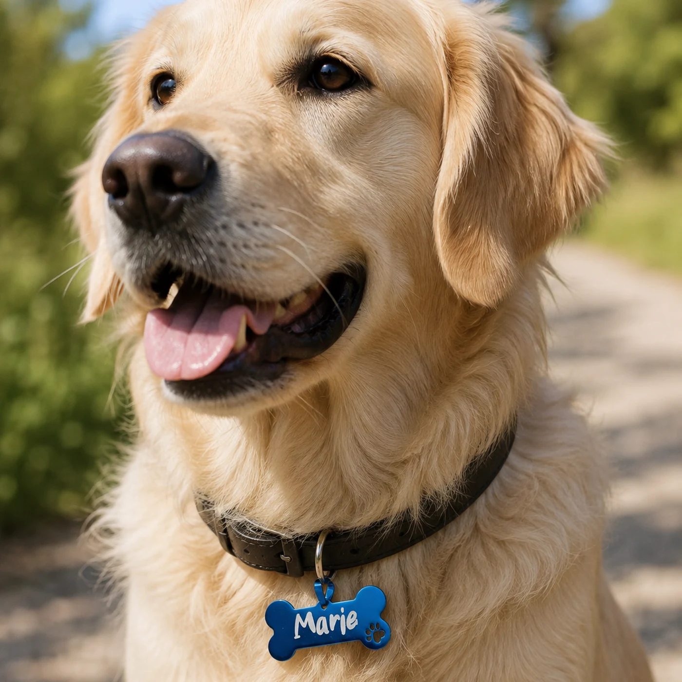 Blau Hundemarke in Knochenform, graviert mit dem Namen des Hundes auf der Vorderseite – Bild 2 von 6