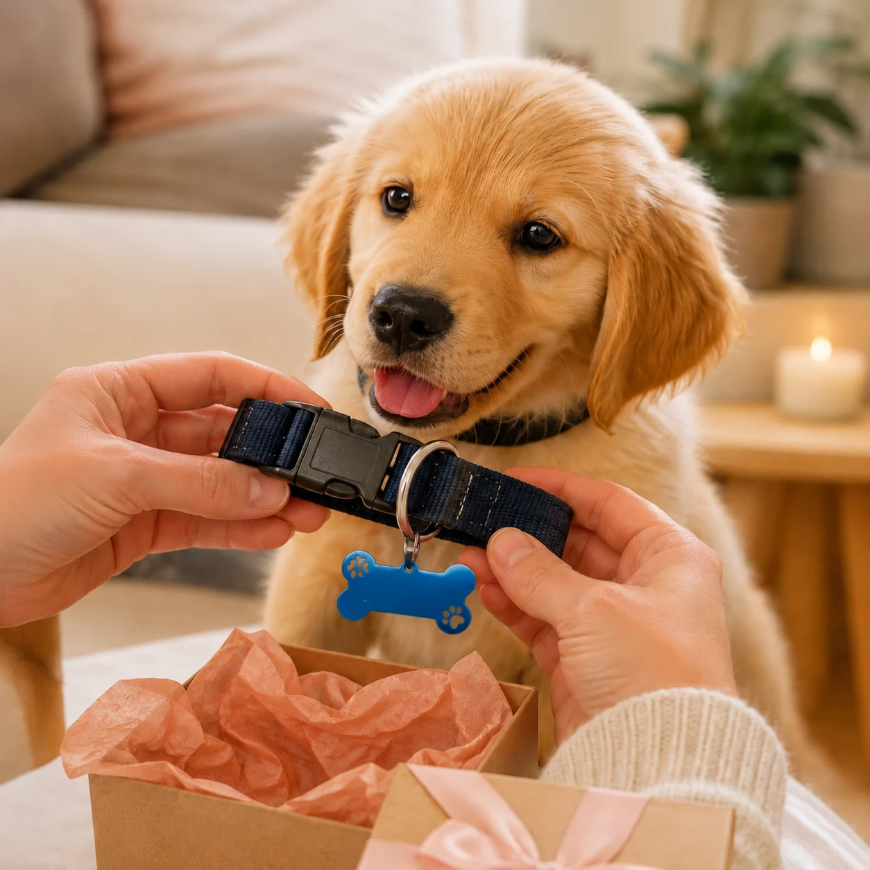 Blau Hundemarke in Knochenform, graviert mit dem Namen des Hundes auf der Vorderseite – Bild 4 von 6