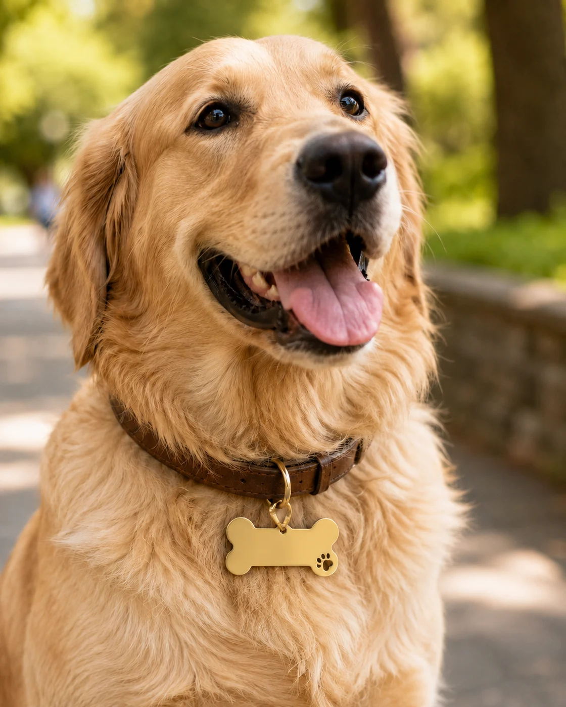 Gold Hundemarke in Knochenform, graviert mit dem Namen des Hundes auf der Vorderseite – Bild 5 von 6