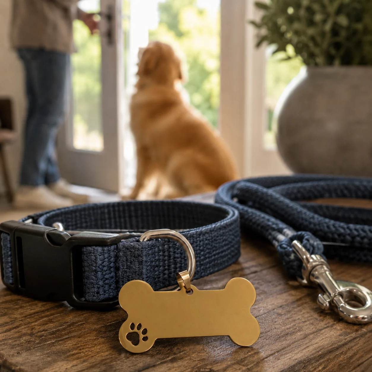 Gold Hundemarke in Knochenform, graviert mit dem Namen des Hundes auf der Vorderseite – Bild 6 von 6