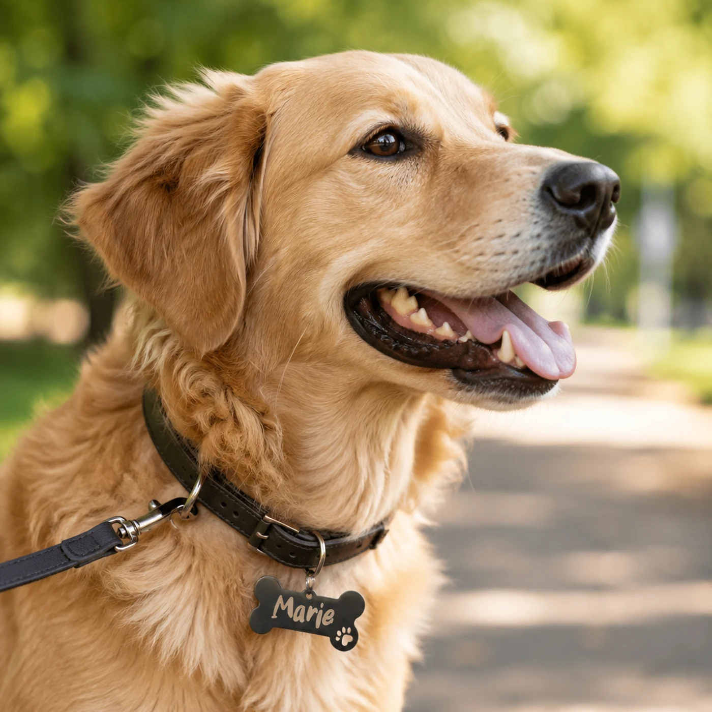 Schwarz Hundemarke in Knochenform, graviert mit dem Namen des Hundes auf der Vorderseite – Bild 2 von 6